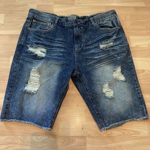 CJ Black Premium Ripped Distress Medium-Dark Wash Denim Shorts Mens Size 38